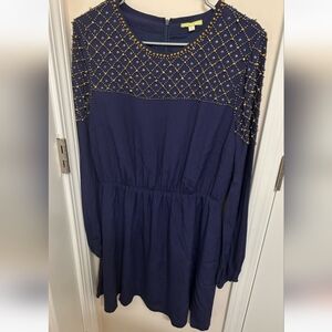 Elegant Navy Blue Beaded Women's dress
